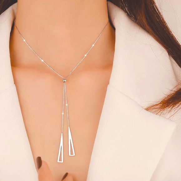 ✨✨.925 Sterling Silver Triangle Lariat Necklace✨ - Picture 3 of 5